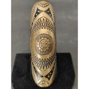 Brass Ring Over The Knuckle 2.5" Long Size 8 Sun God Aztec Tribal Statement